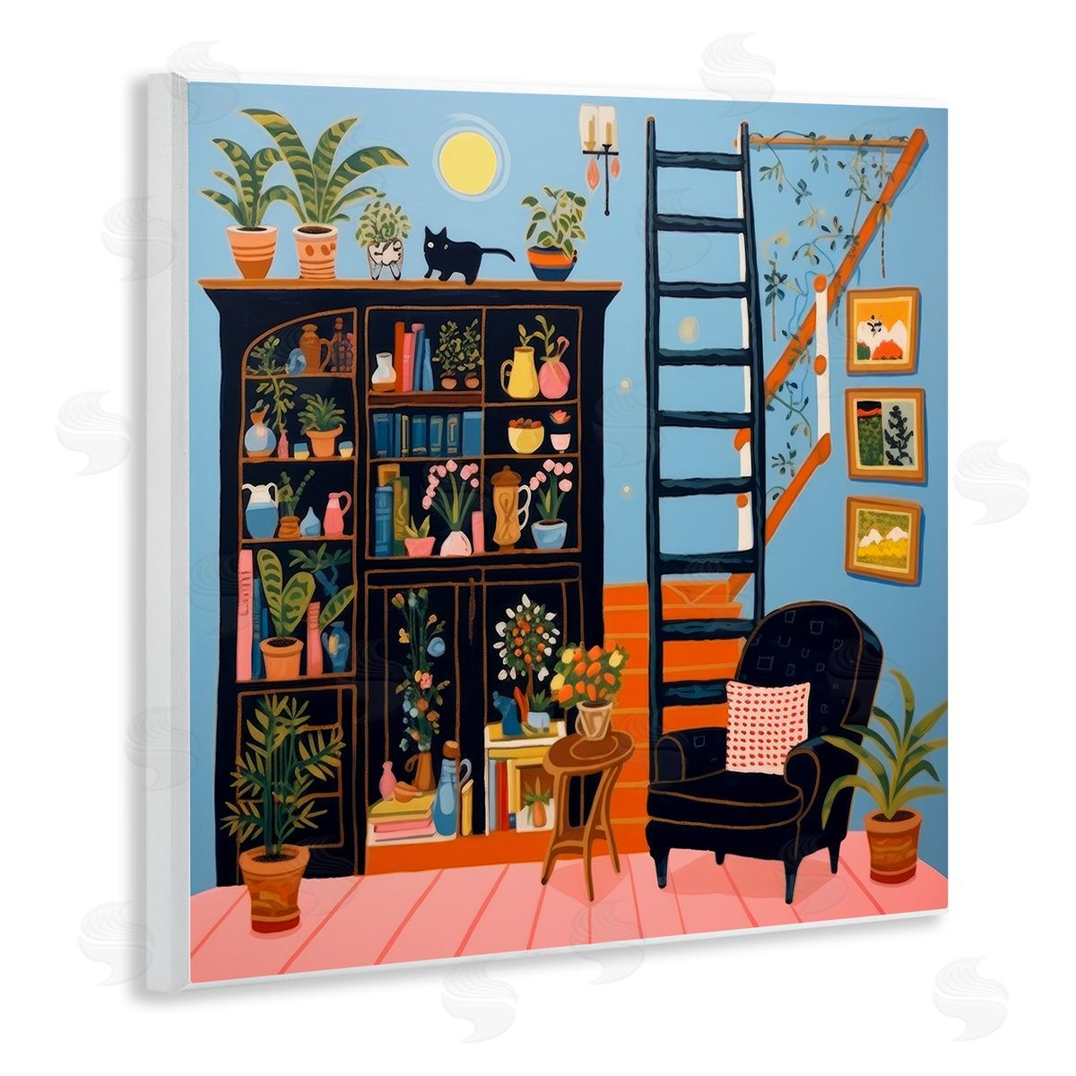 Lazar Studio Eclectic Fun Bookshelf Wooden Wall Plaque Art Print