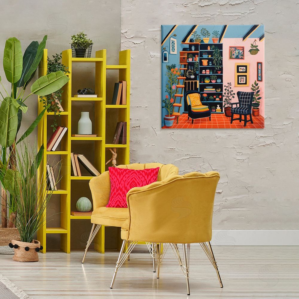 Lazar Studio Bookshelf Scene & Plants Canvas Wall Art Print in Room