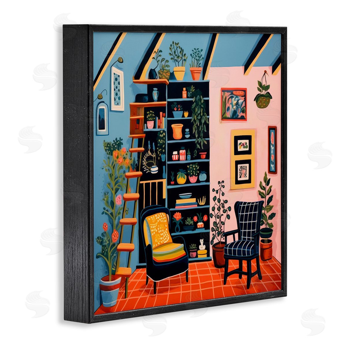 Lazar Studio Bookshelf Scene & Plants Black Framed Giclee Wall Art Print