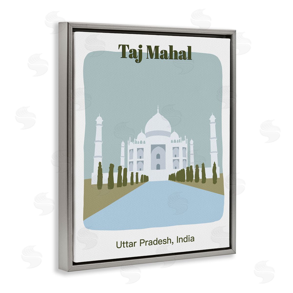 Taj Mahal Architecture Grey Floating Frame Canvas Wall Art, Home Decor by Regina Moore