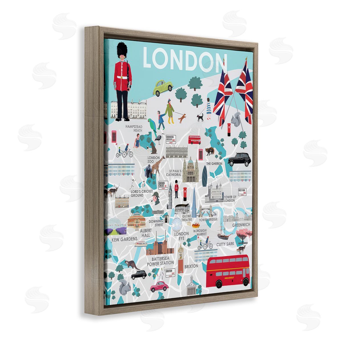 Betty Boynes London Landmark Map Brown Floating Frame Canvas Wall Art Print