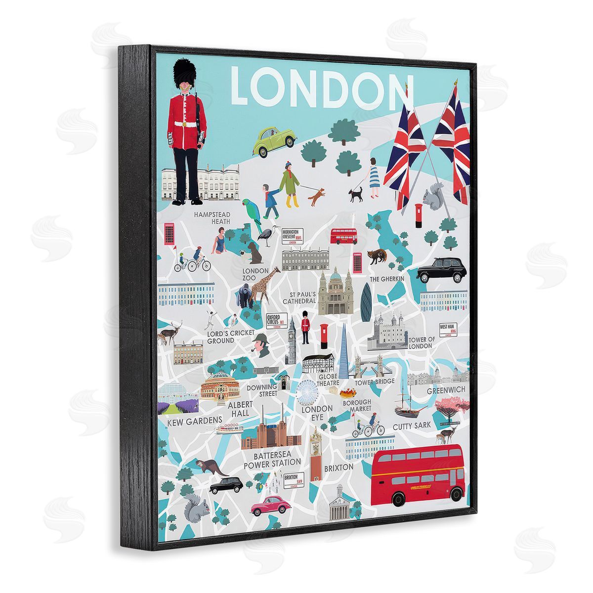 Betty Boynes London Landmark Map Black Framed Giclee Wall Art Print