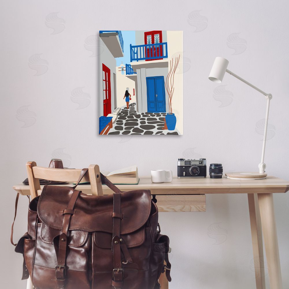 Carrie Cantwell Mykonos City Alley Canvas Wall Art Print in Room