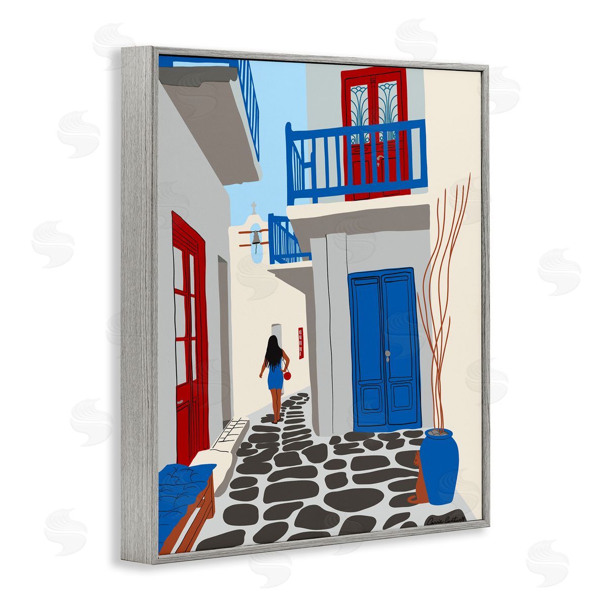 Carrie Cantwell Mykonos City Alley Gray Framed Giclee Wall Art Print
