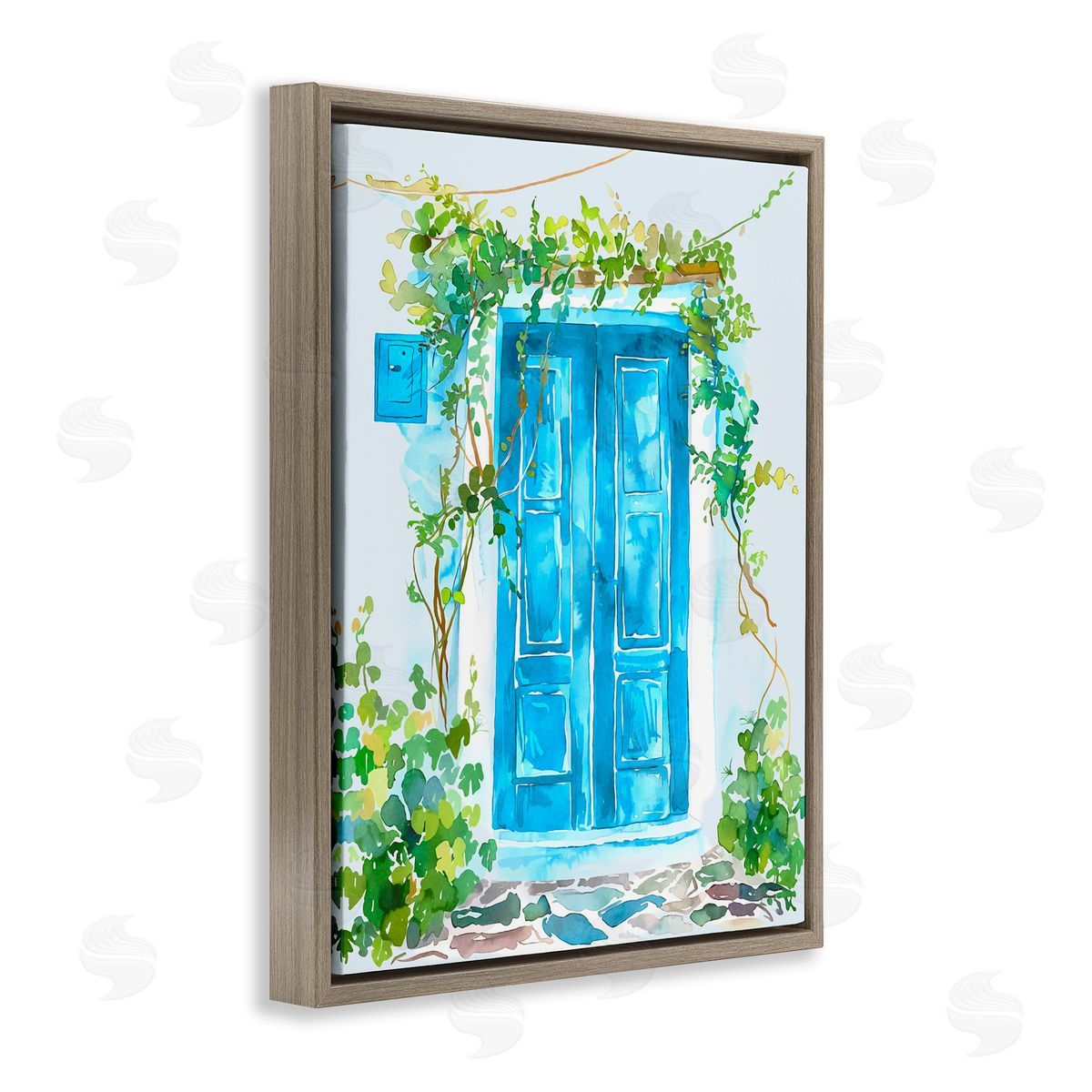 Blue Vine Covered Door Brown Floating Frame Canvas Wall Art, Home Decor by Andrea Haase