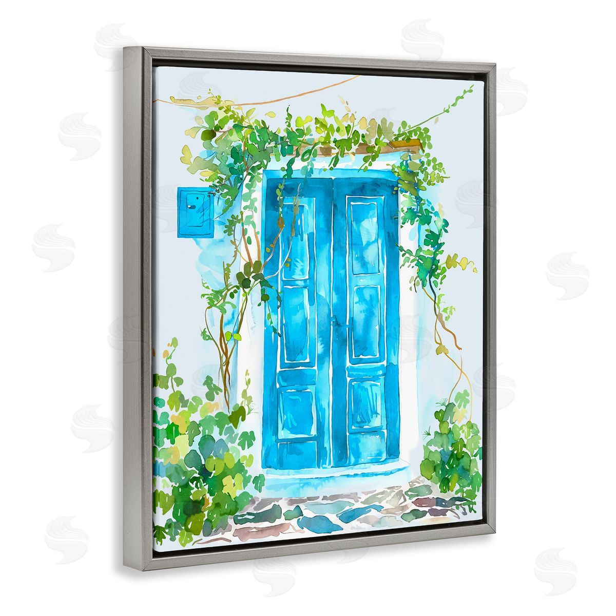 Blue Vine Covered Door Grey Floating Frame Canvas Wall Art, Home Decor by Andrea Haase