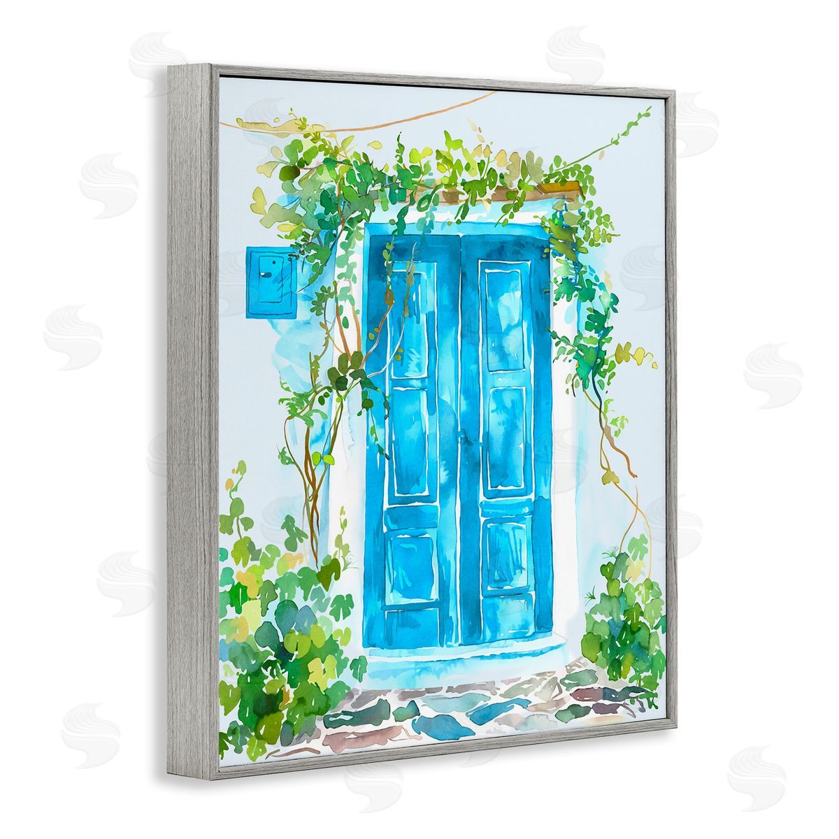 Blue Vine Covered Door Grey Frame Print Wall Art, Home Decor by Andrea Haase