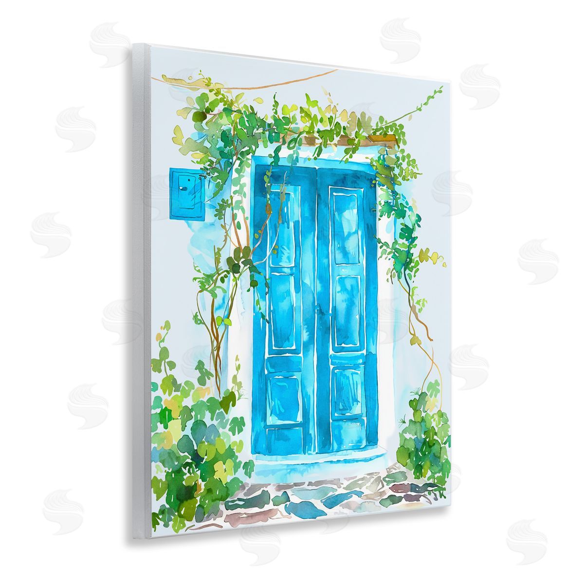 Blue Vine Covered Door Wood Plaque Wall Art, Home Decor by Andrea Haase