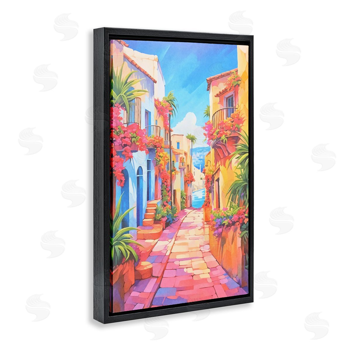 Mediterranean Moments Scene Black Floating Frame Canvas Wall Art, Home Decor by Andrea Haase