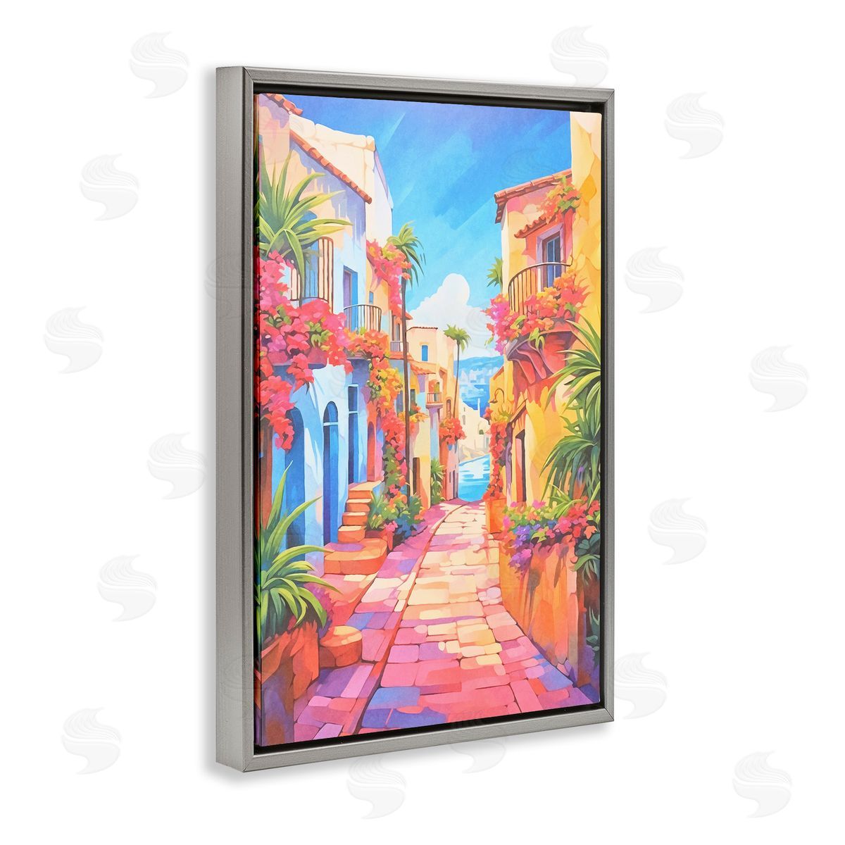 Mediterranean Moments Scene Grey Floating Frame Canvas Wall Art, Home Decor by Andrea Haase
