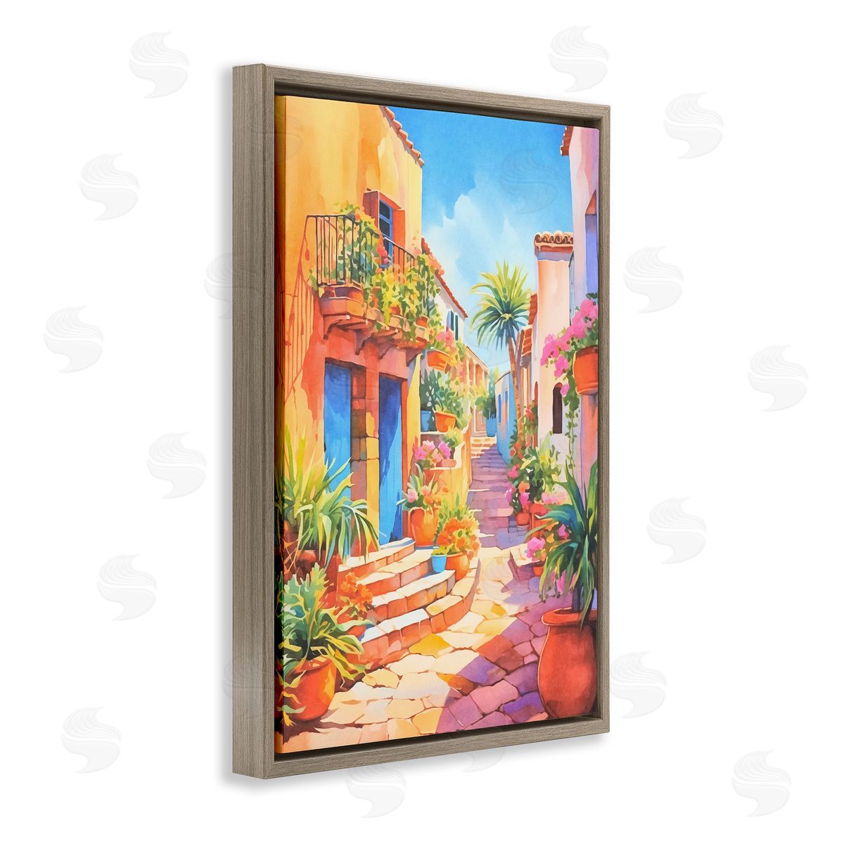 Bright Mediterranean City Brown Floating Frame Canvas Wall Art, Home Decor by Andrea Haase