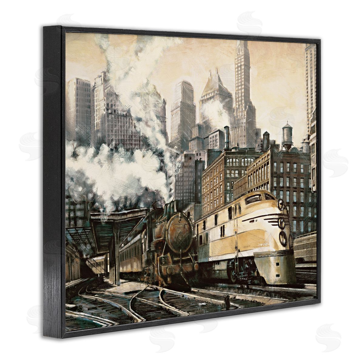 Urban Steam Train Black Frame Print Wall Art, Home Decor by Matthew Daniels