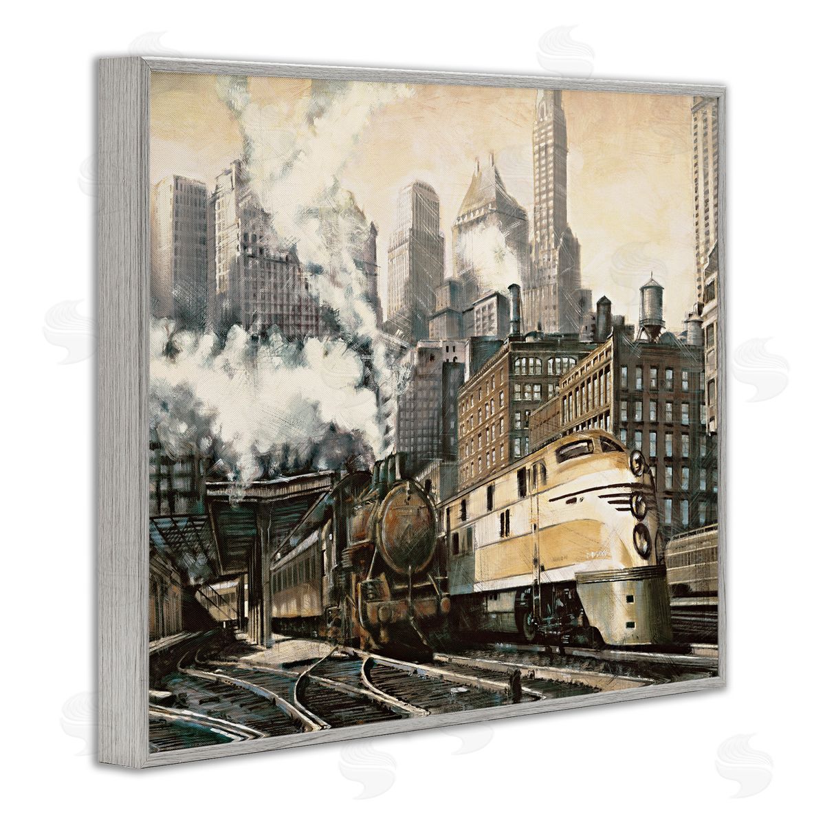 Urban Steam Train Grey Frame Print Wall Art, Home Decor by Matthew Daniels