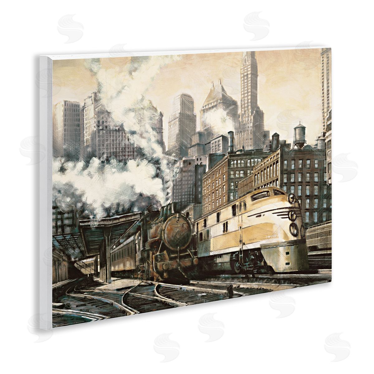 Urban Steam Train Wood Plaque Wall Art, Home Decor by Matthew Daniels
