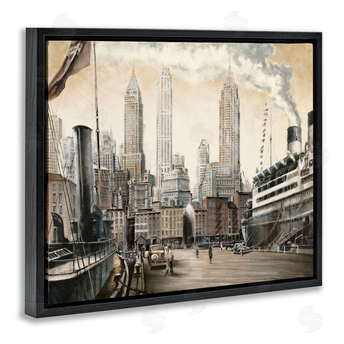 Urban Boat Harbour Black Floating Frame Canvas Wall Art, Home Decor by Matthew Daniels