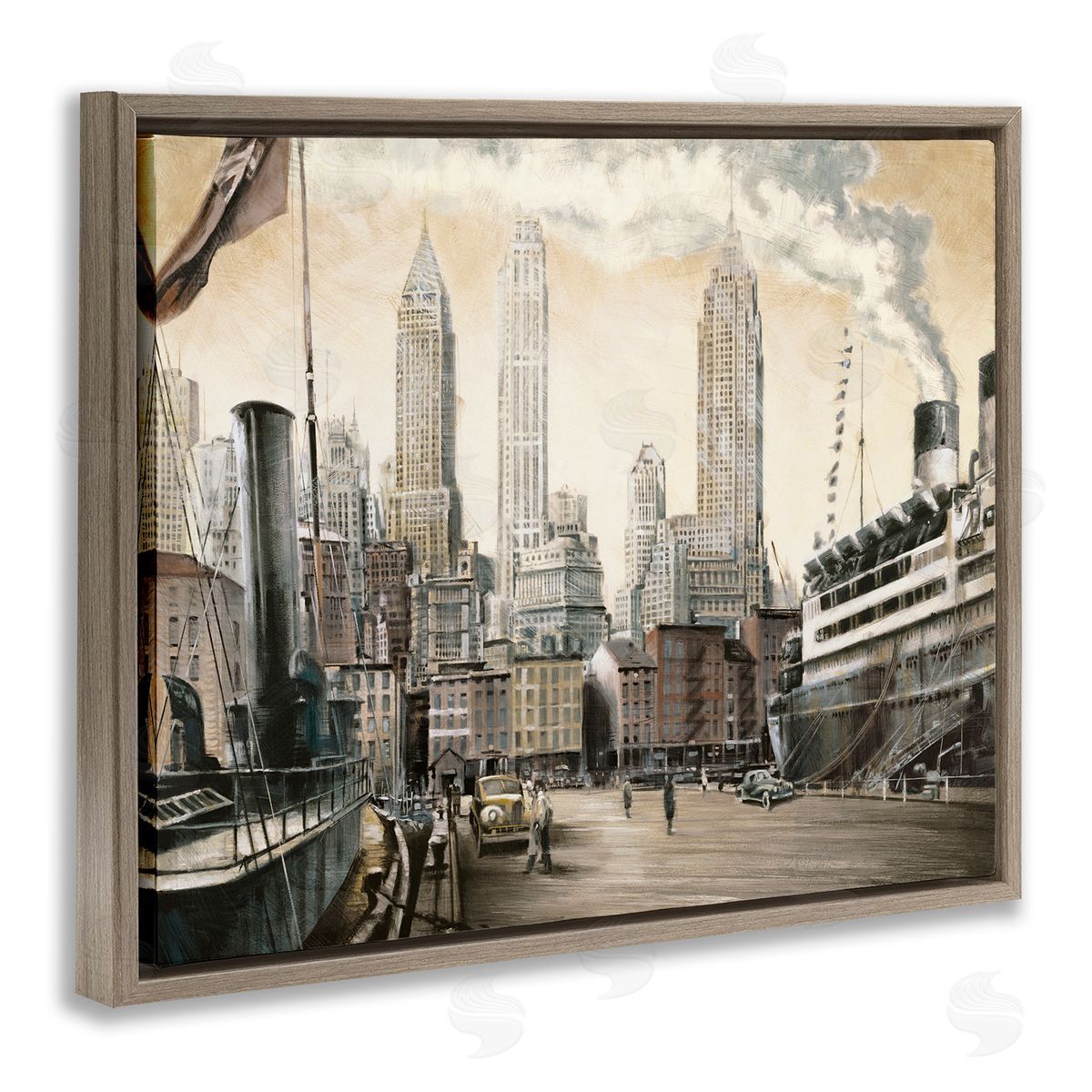 Urban Boat Harbour Brown Floating Frame Canvas Wall Art, Home Decor by Matthew Daniels