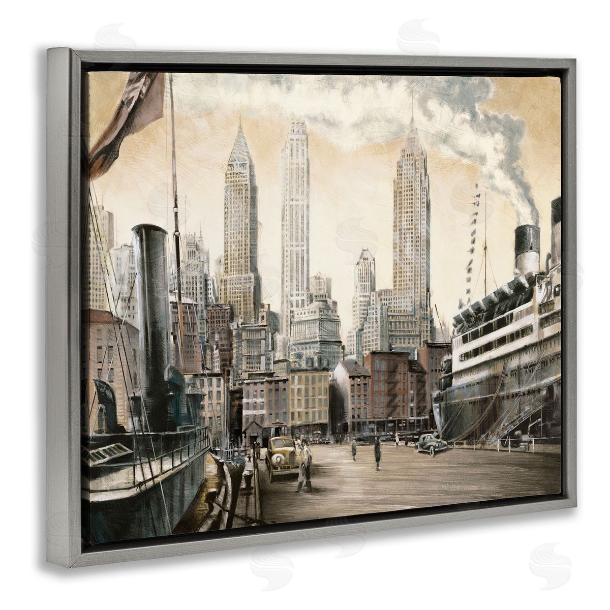 Urban Boat Harbour Grey Floating Frame Canvas Wall Art, Home Decor by Matthew Daniels