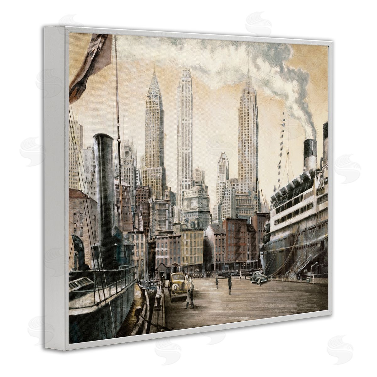 Urban Boat Harbour White Frame Print Wall Art, Home Decor by Matthew Daniels