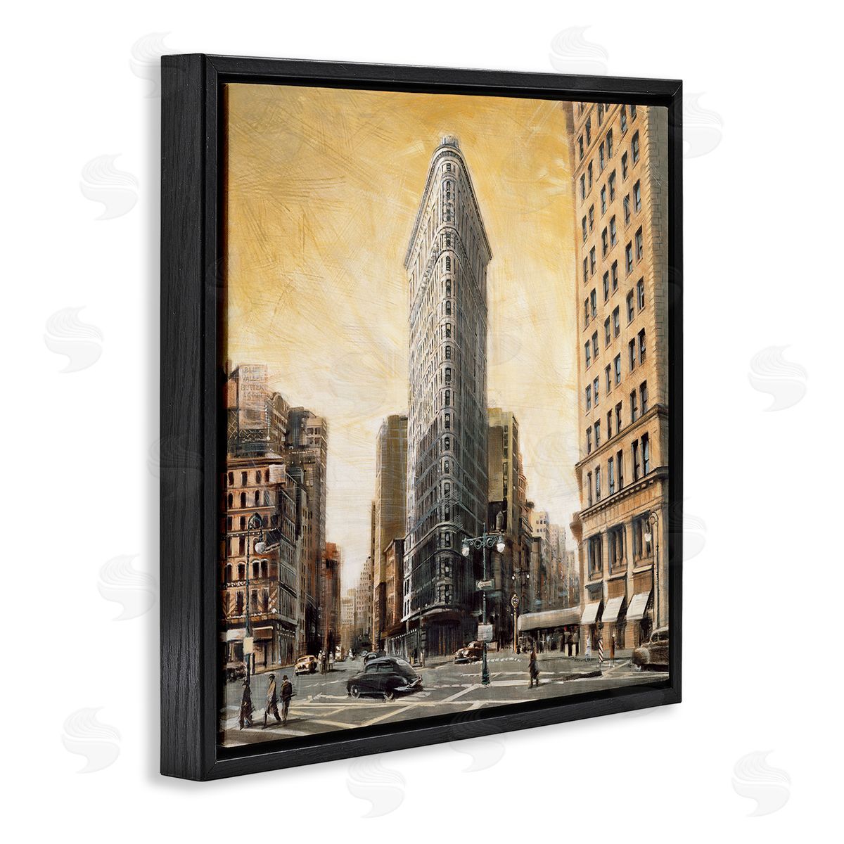 Matthew Daniels People Strolling City Black Floating Frame Canvas Wall Art Print