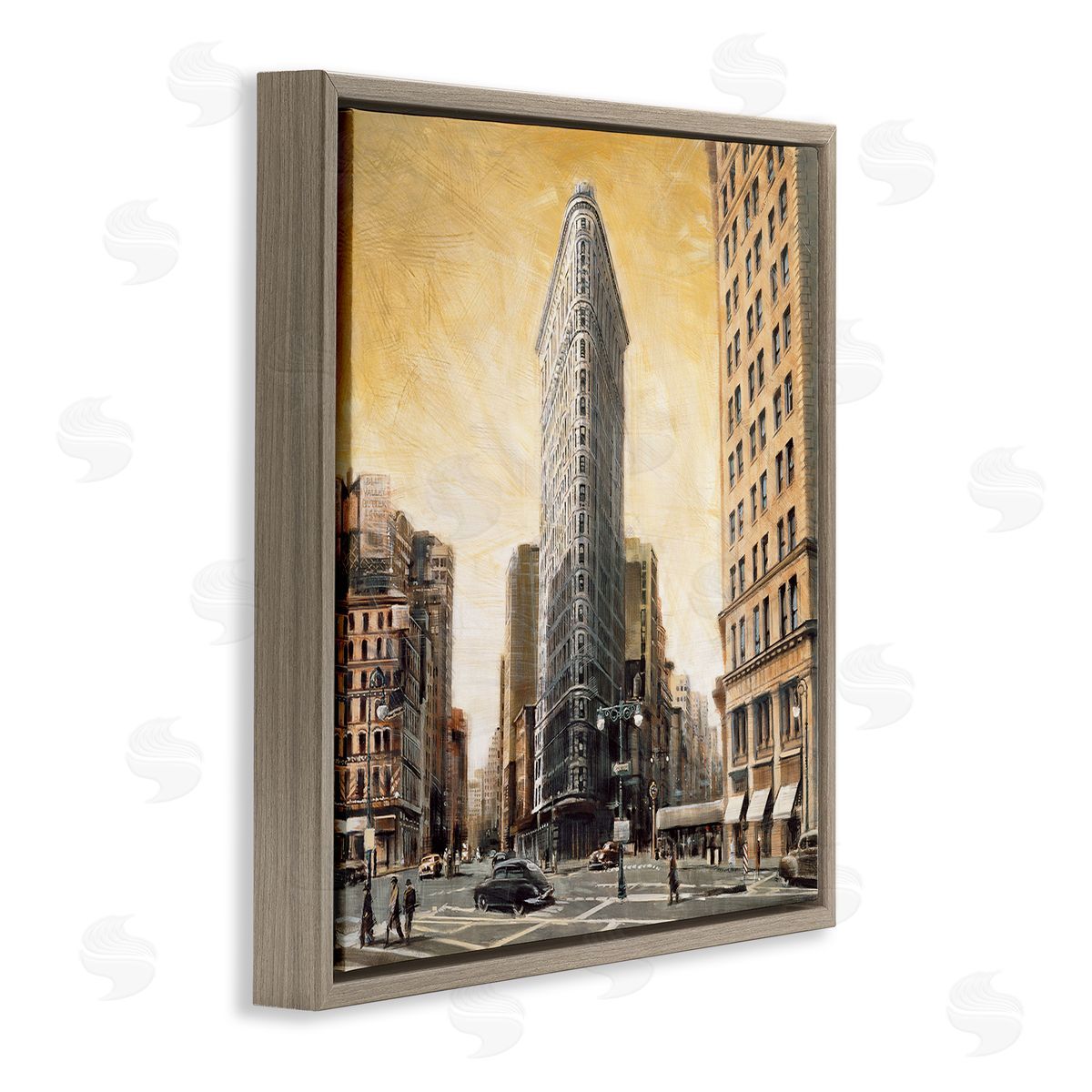Matthew Daniels People Strolling City Brown Floating Frame Canvas Wall Art Print