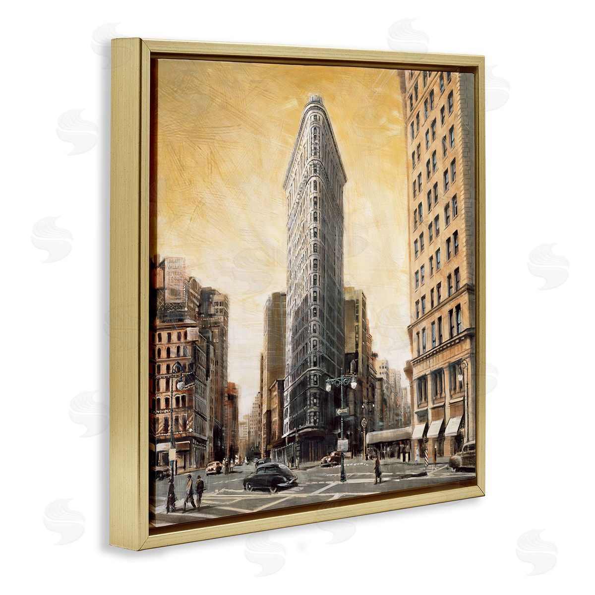 Matthew Daniels People Strolling City Gold Floating Frame Canvas Wall Art Print