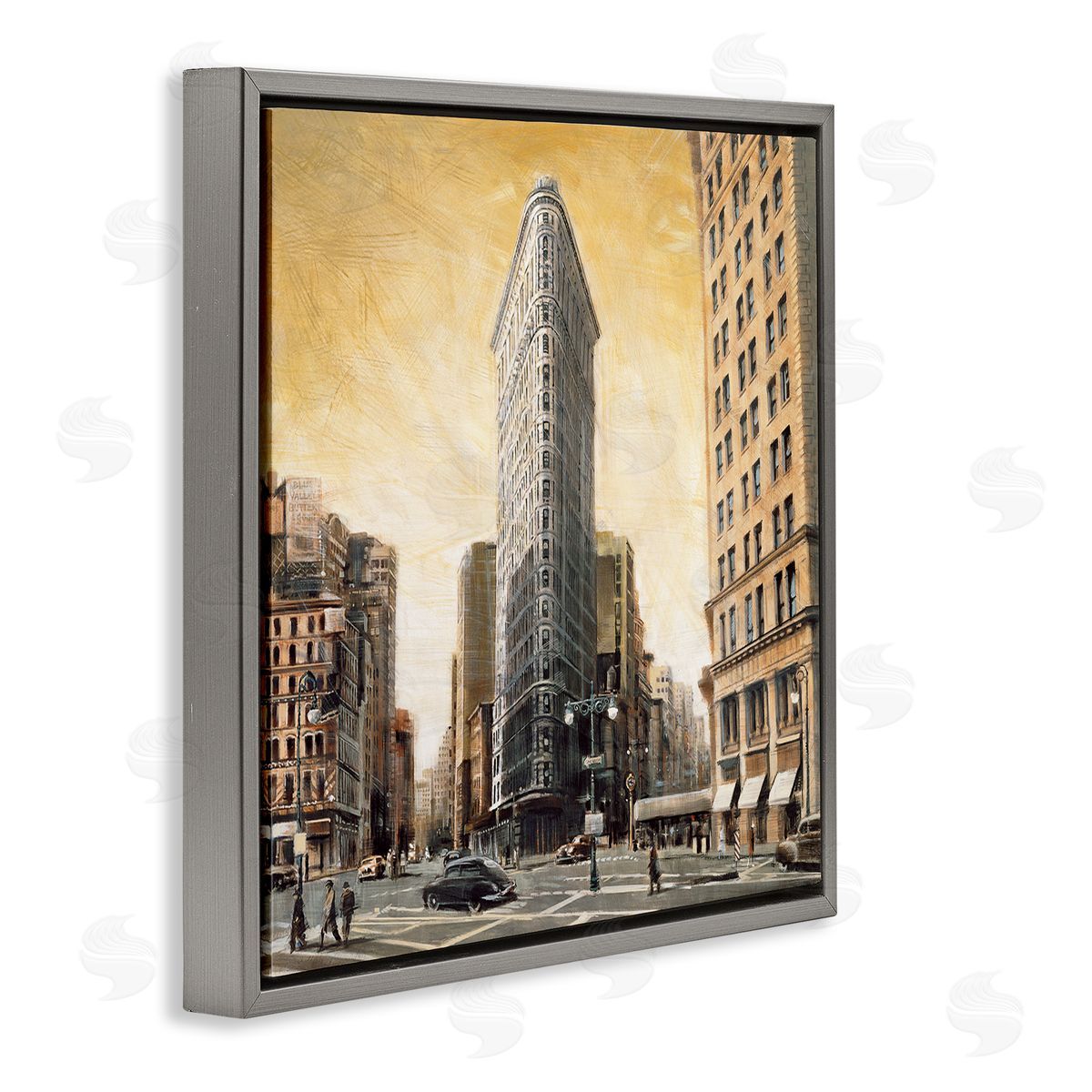 Matthew Daniels People Strolling City Gray Floating Frame Canvas Wall Art Print