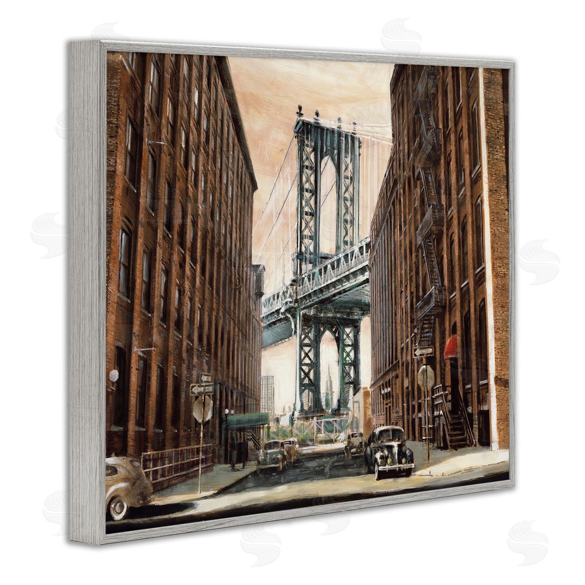 Cityscape with Bridge View Grey Frame Print Wall Art, Home Decor by Matthew Daniels