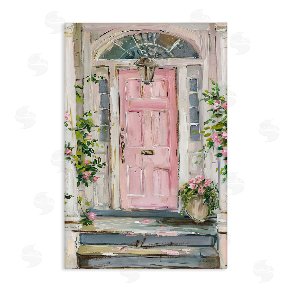 Pink Door Welcome Canvas Wall Art, Home Decor by Petal Prints Design