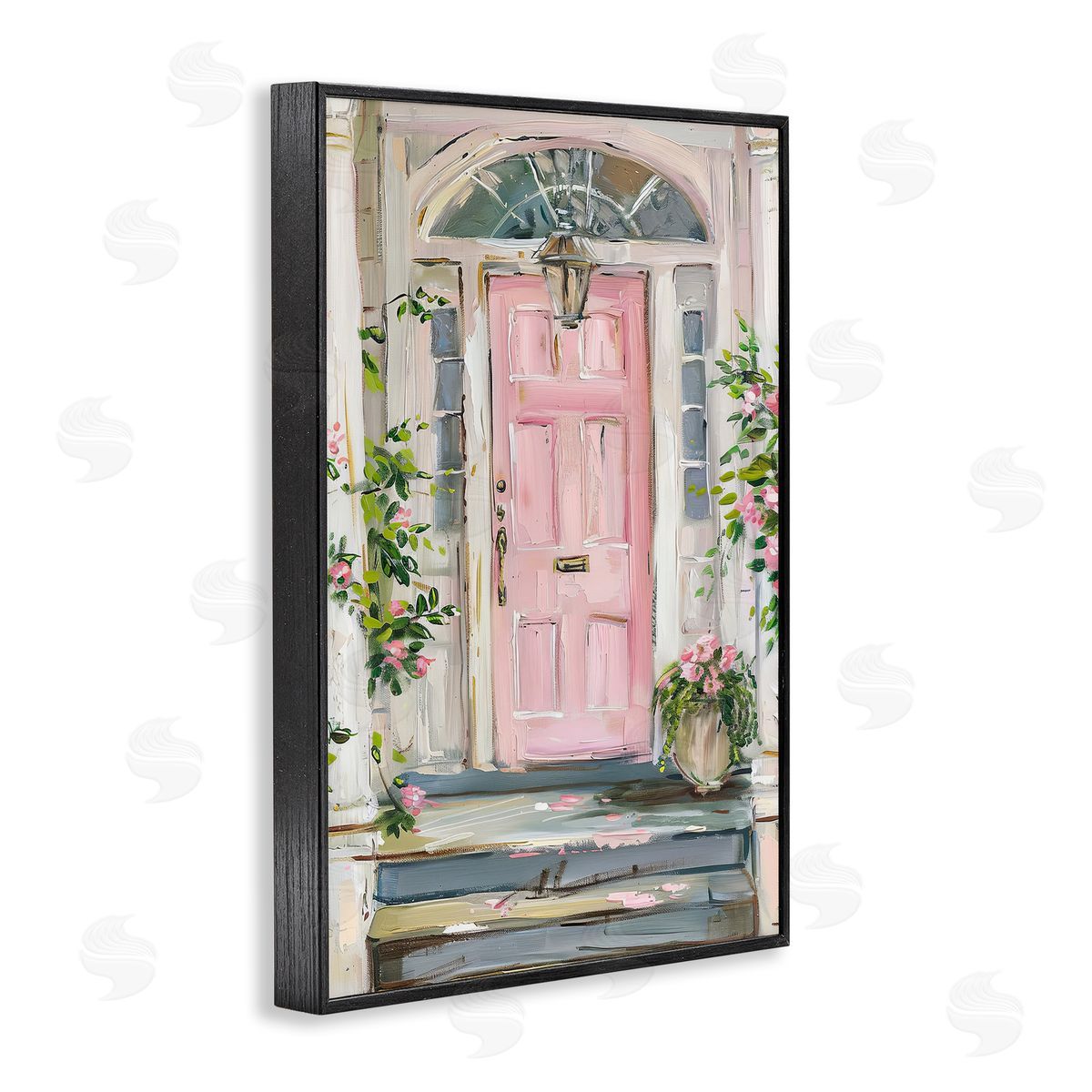 Pink Door Welcome Black Frame Print Wall Art, Home Decor by Petal Prints Design