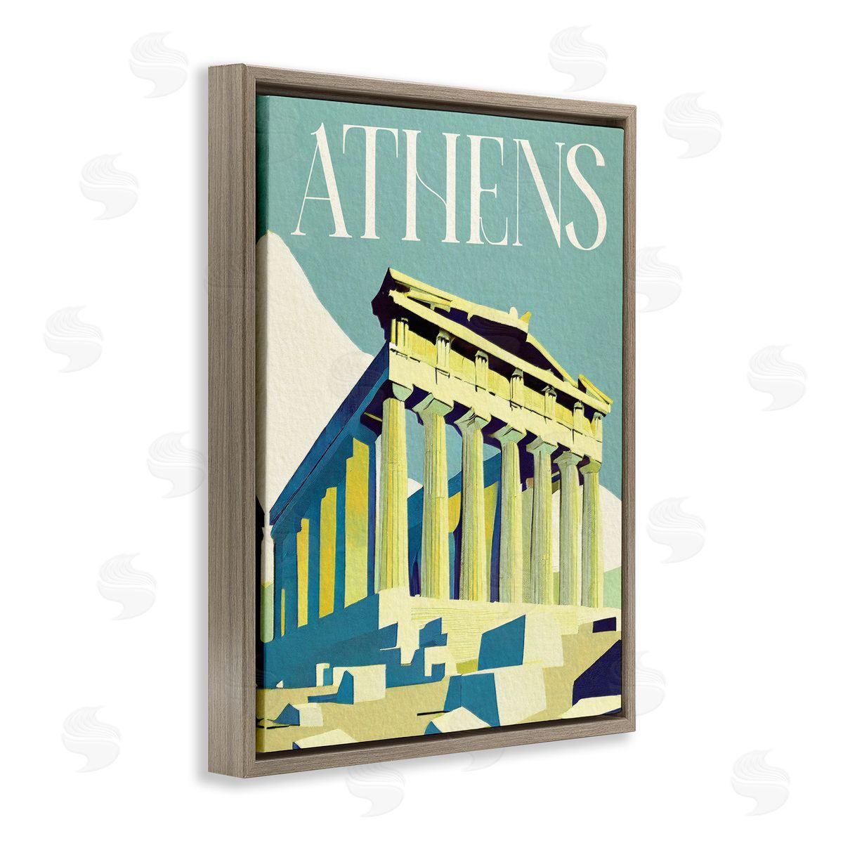 Stupell Studio Athens City Landmark Brown Floating Frame Canvas Wall Art Print
