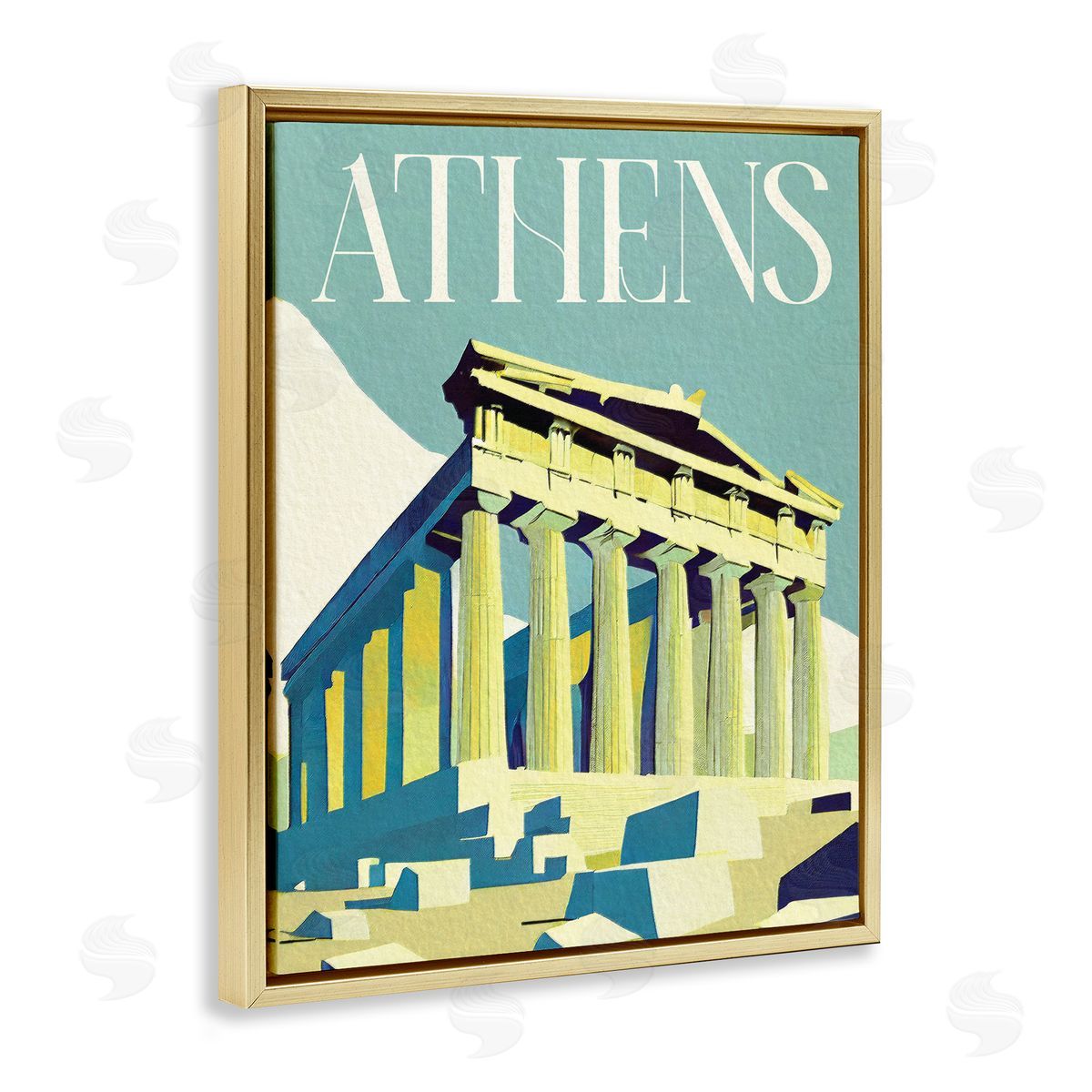 Stupell Studio Athens City Landmark Gold Floating Frame Canvas Wall Art Print