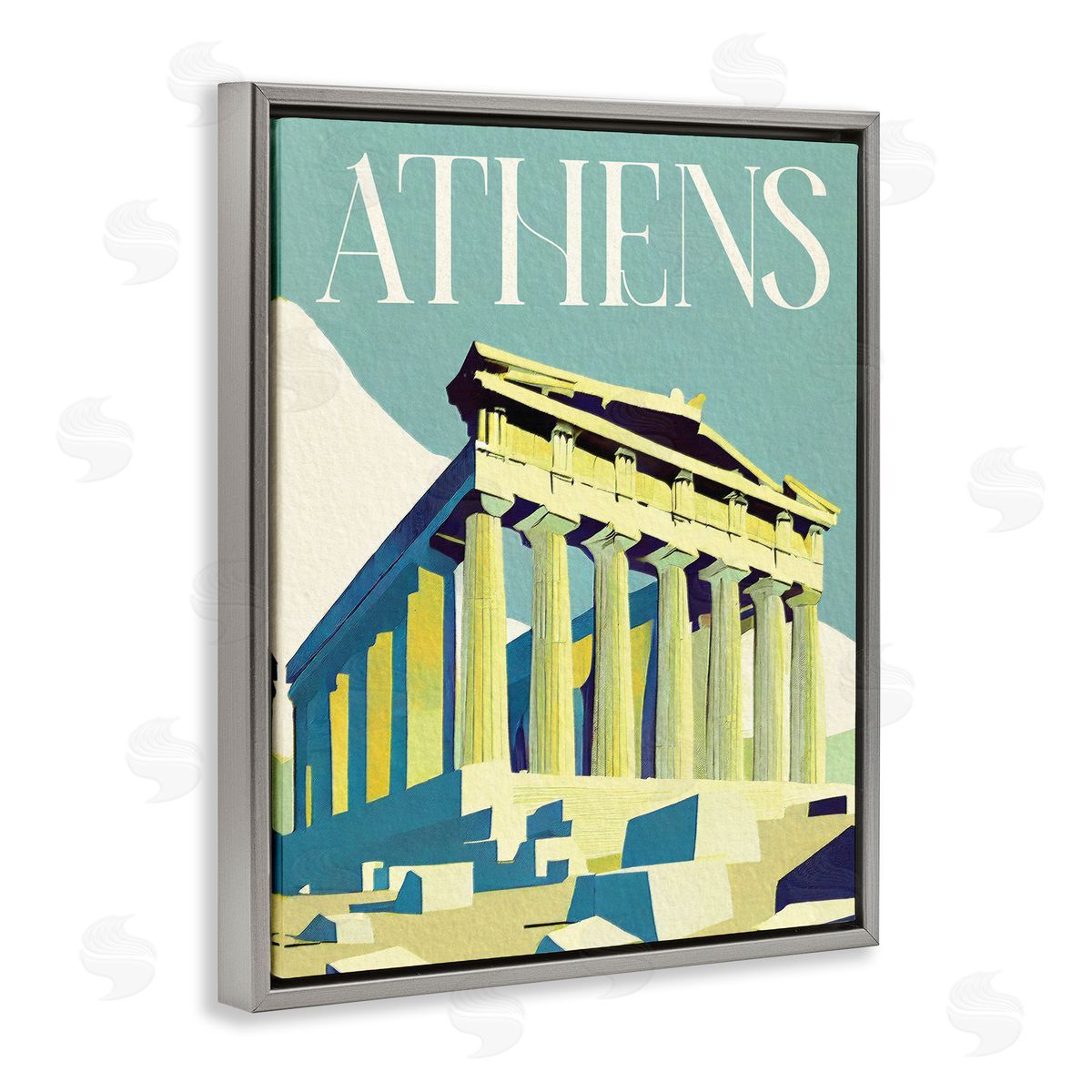 Stupell Studio Athens City Landmark Gray Floating Frame Canvas Wall Art Print