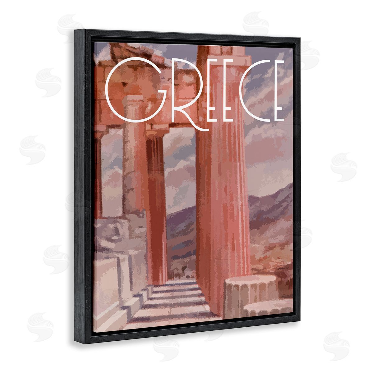 Stupell Studio Greece City Landmarks Black Floating Frame Canvas Wall Art Print