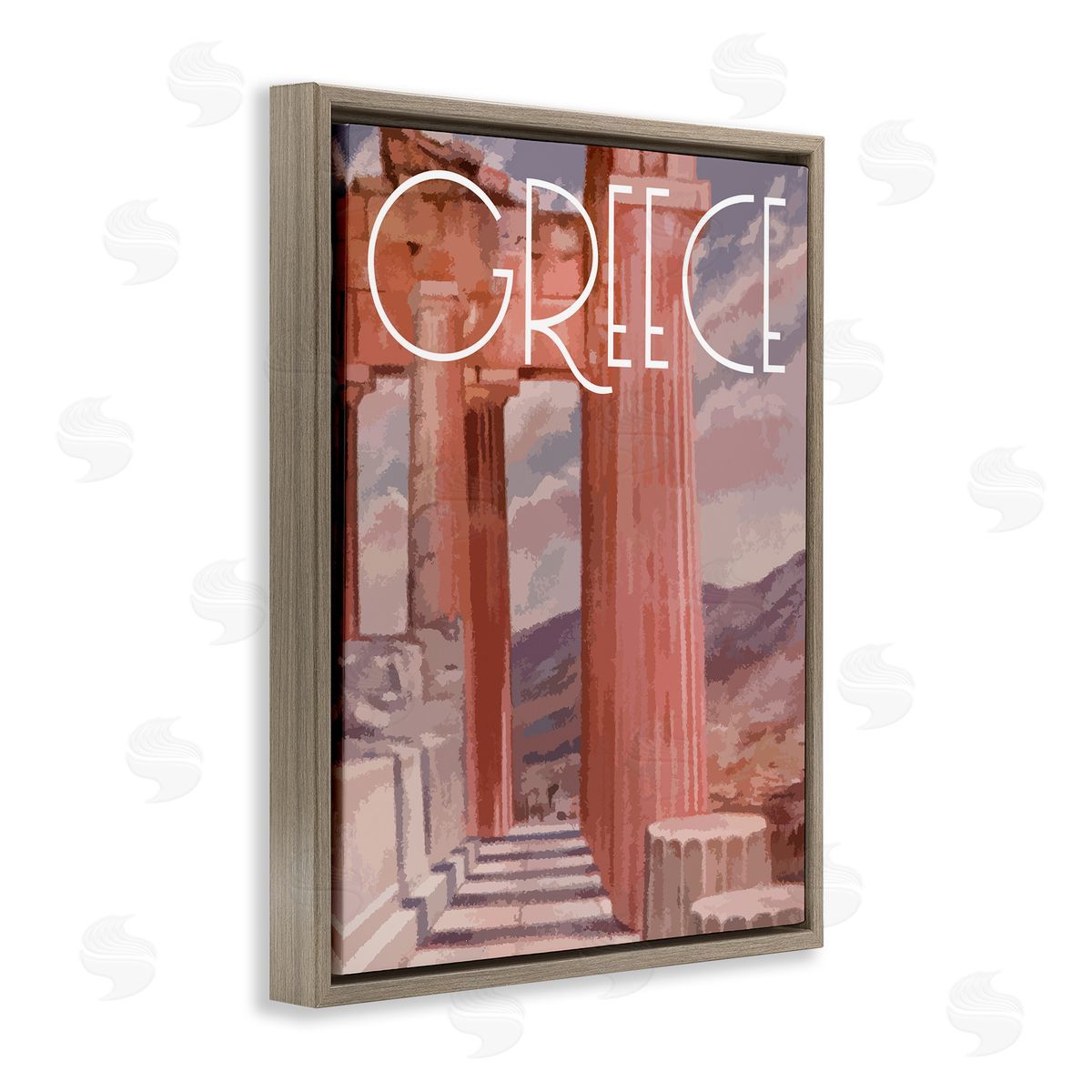Stupell Studio Greece City Landmarks Brown Floating Frame Canvas Wall Art Print