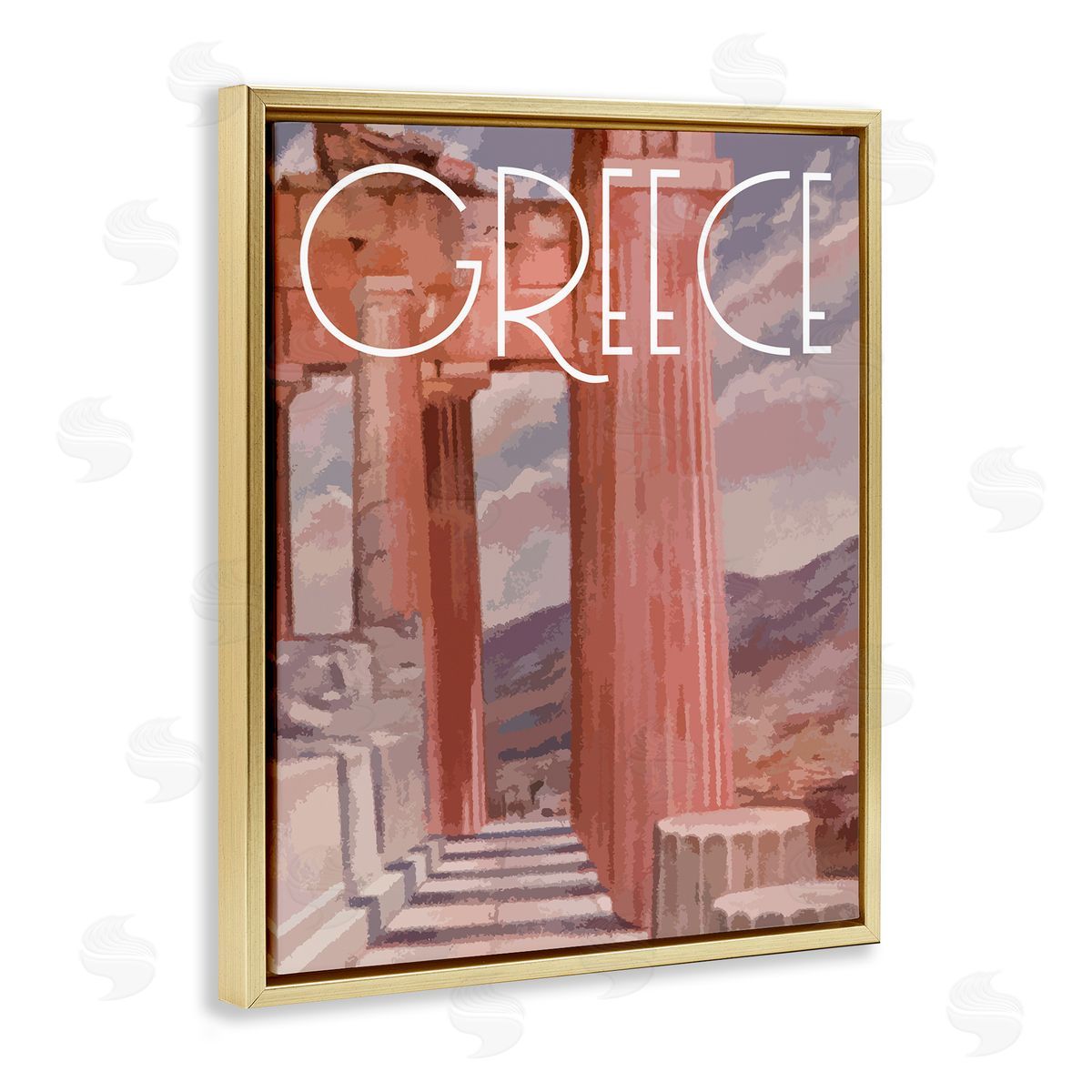 Stupell Studio Greece City Landmarks Gold Floating Frame Canvas Wall Art Print