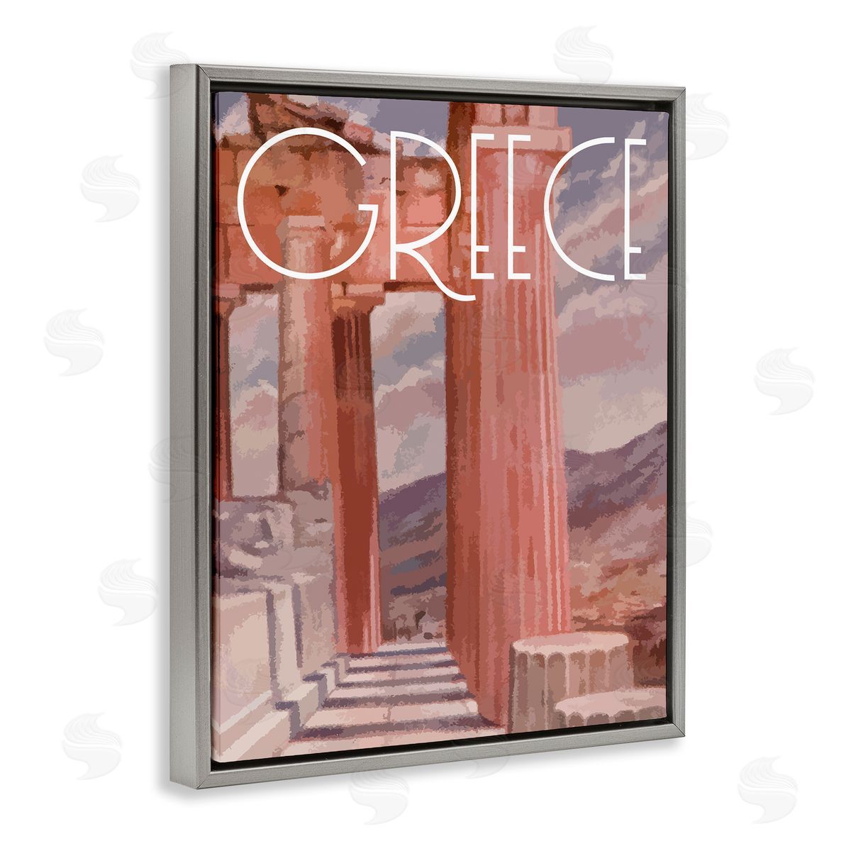 Stupell Studio Greece City Landmarks Gray Floating Frame Canvas Wall Art Print