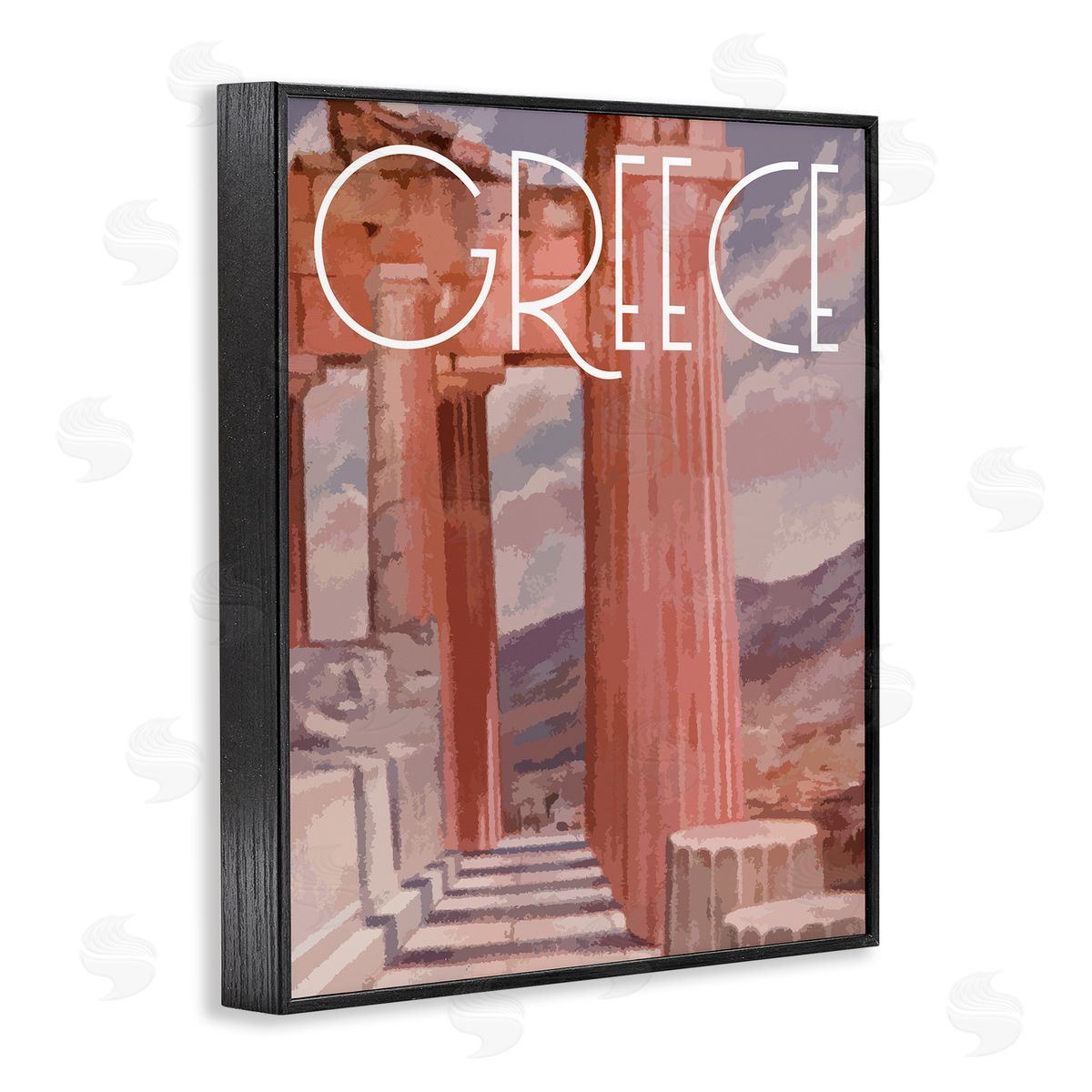 Stupell Studio Greece City Landmarks Black Framed Giclee Wall Art Print