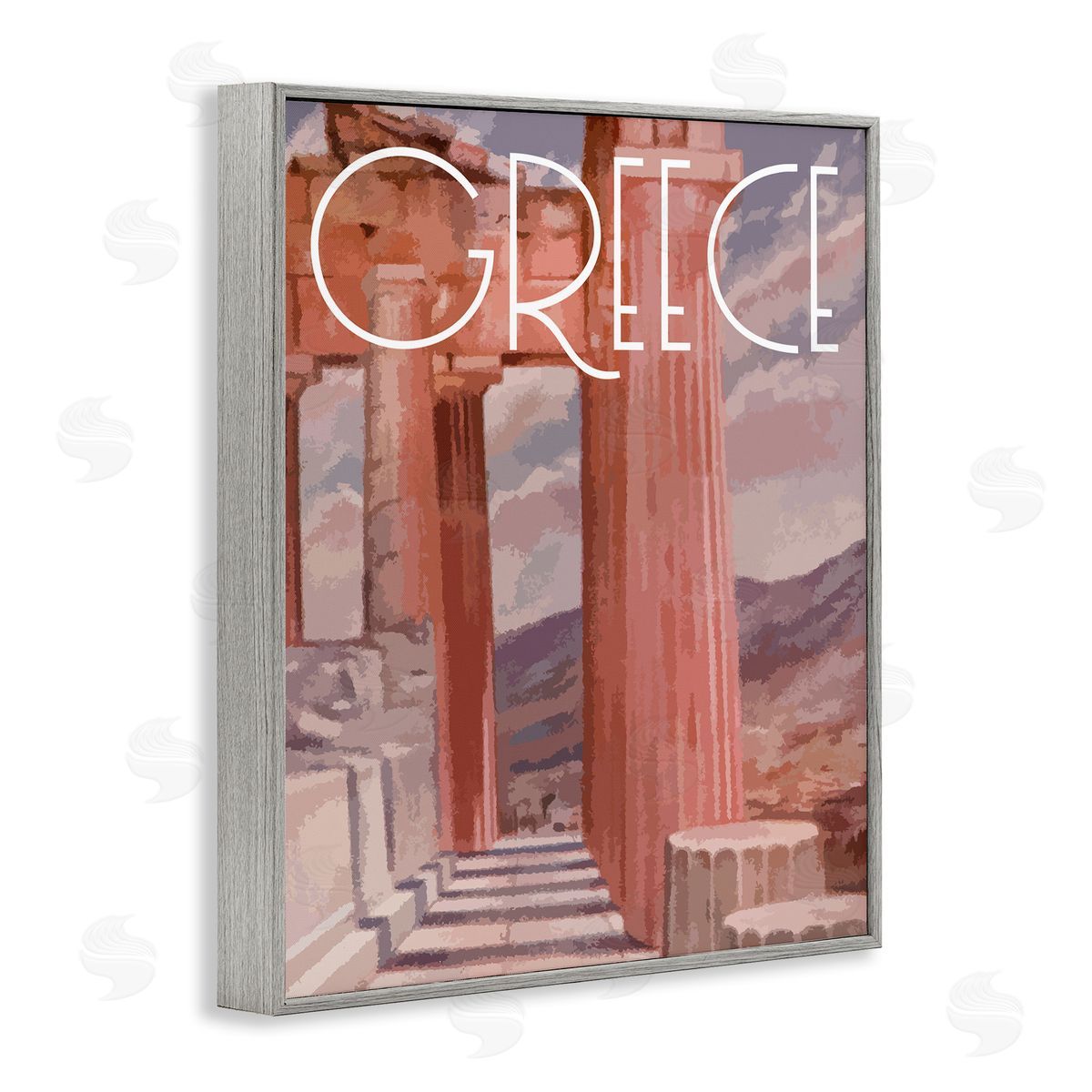 Stupell Studio Greece City Landmarks Gray Framed Giclee Wall Art Print