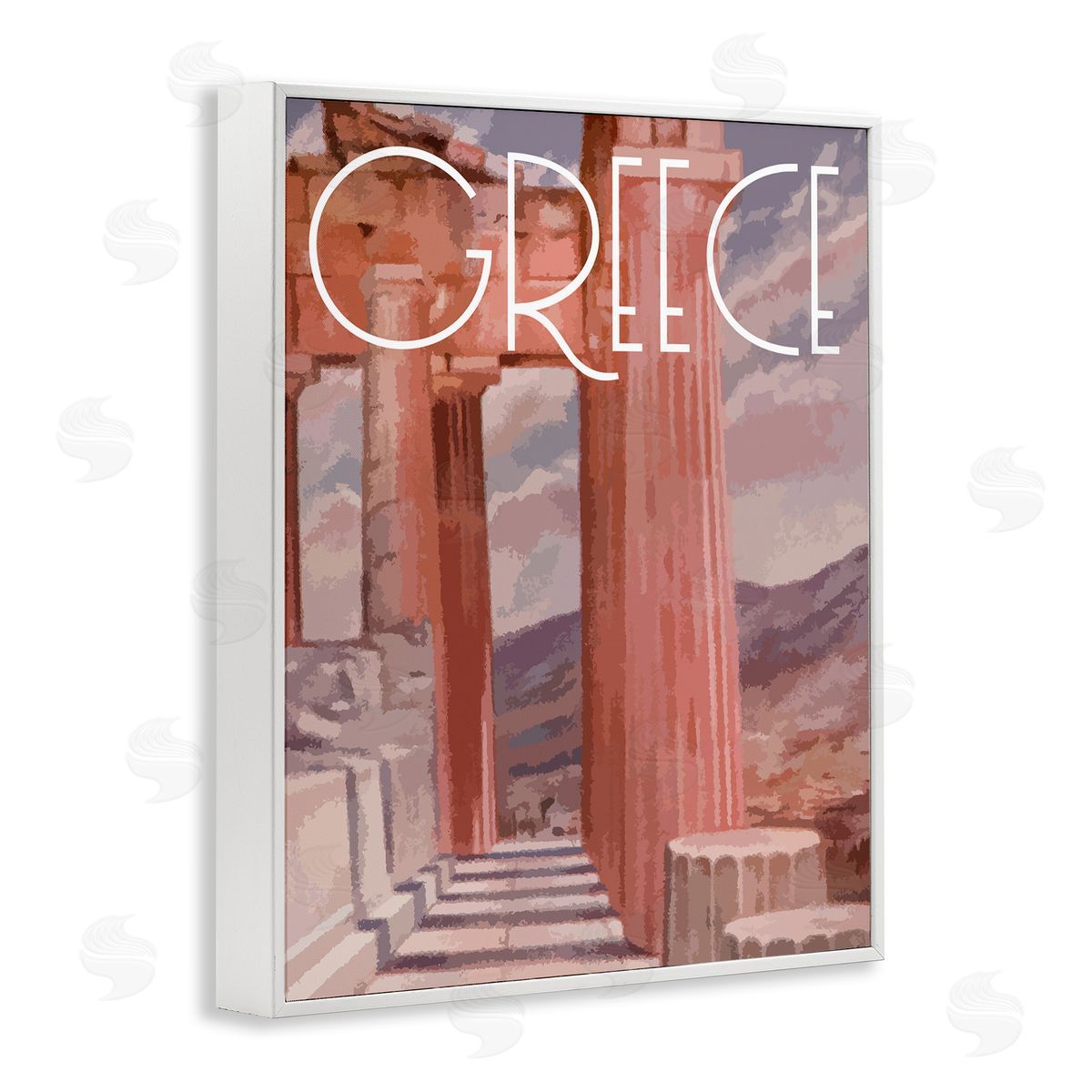 Stupell Studio Greece City Landmarks White Framed Giclee Wall Art Print