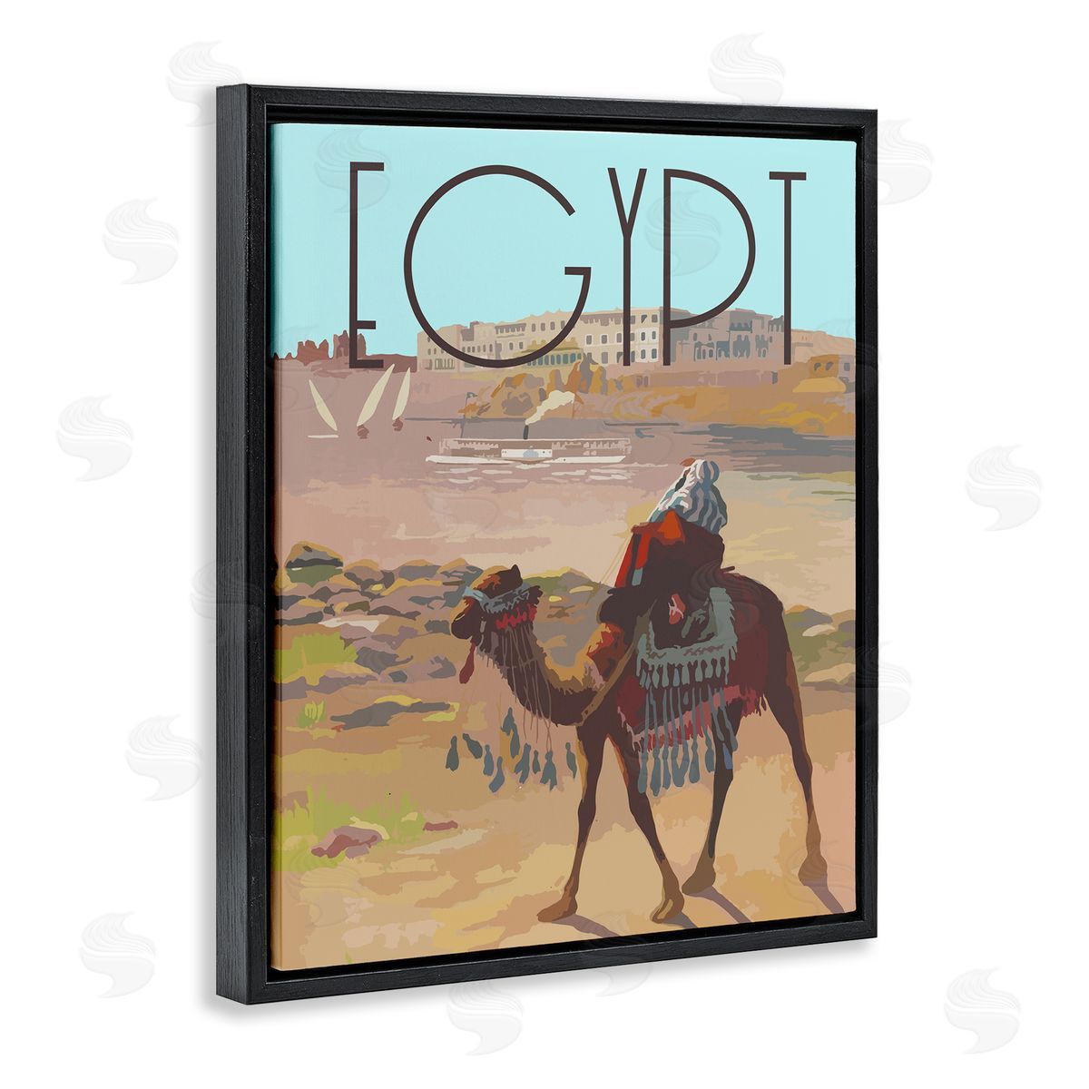 Stupell Studio Egypt Camel Scene Black Floating Frame Canvas Wall Art Print
