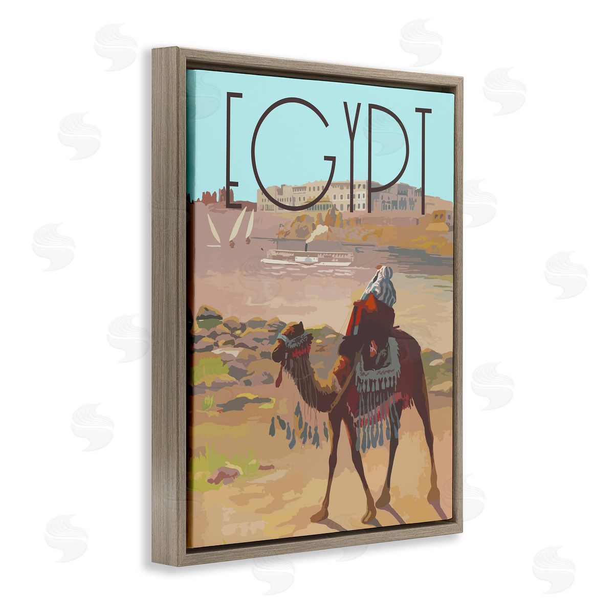 Stupell Studio Egypt Camel Scene Brown Floating Frame Canvas Wall Art Print