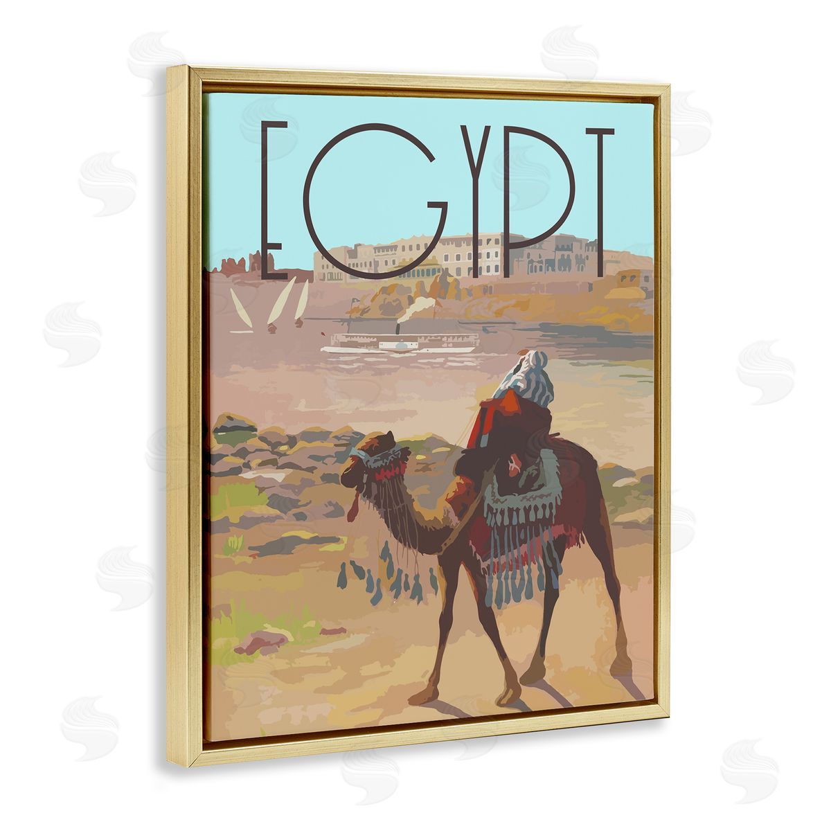 Stupell Studio Egypt Camel Scene Gold Floating Frame Canvas Wall Art Print