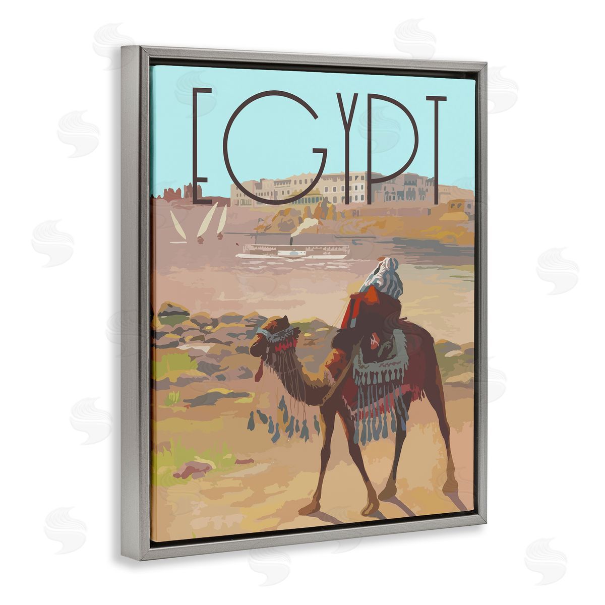 Stupell Studio Egypt Camel Scene Gray Floating Frame Canvas Wall Art Print