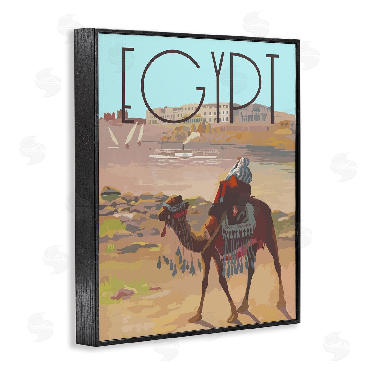Stupell Studio Egypt Camel Scene Black Framed Giclee Wall Art Print