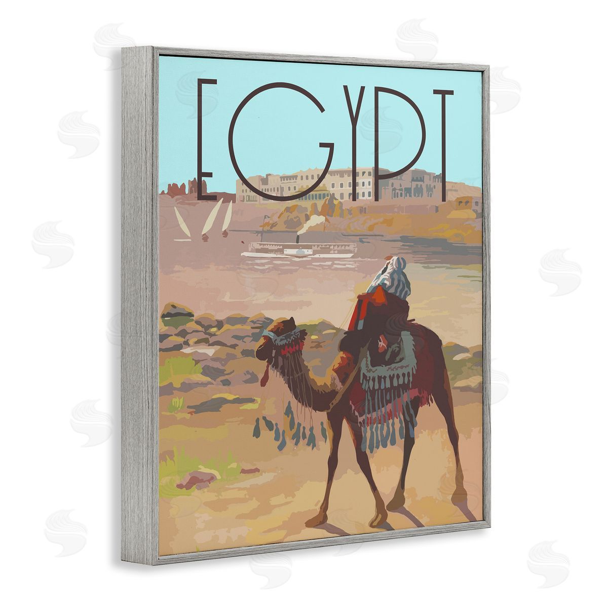 Stupell Studio Egypt Camel Scene Gray Framed Giclee Wall Art Print