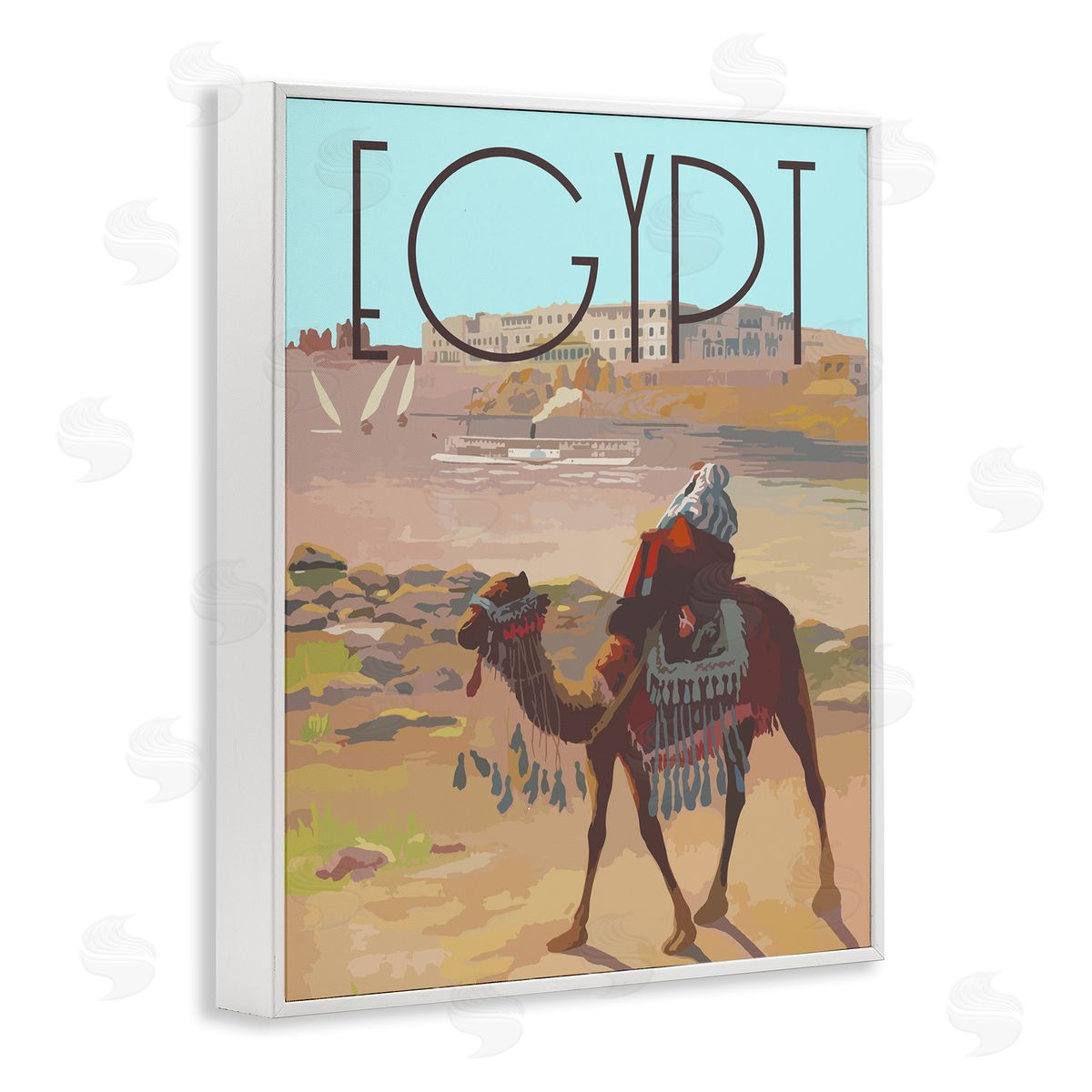 Stupell Studio Egypt Camel Scene White Framed Giclee Wall Art Print
