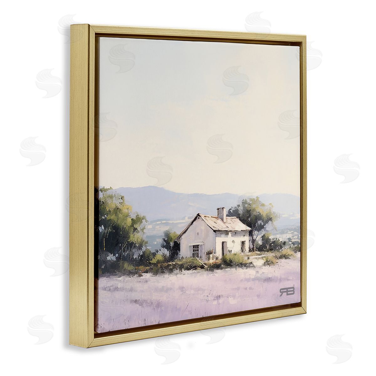 RB Rural Farm Horizon Gold Floating Frame Canvas Wall Art Print
