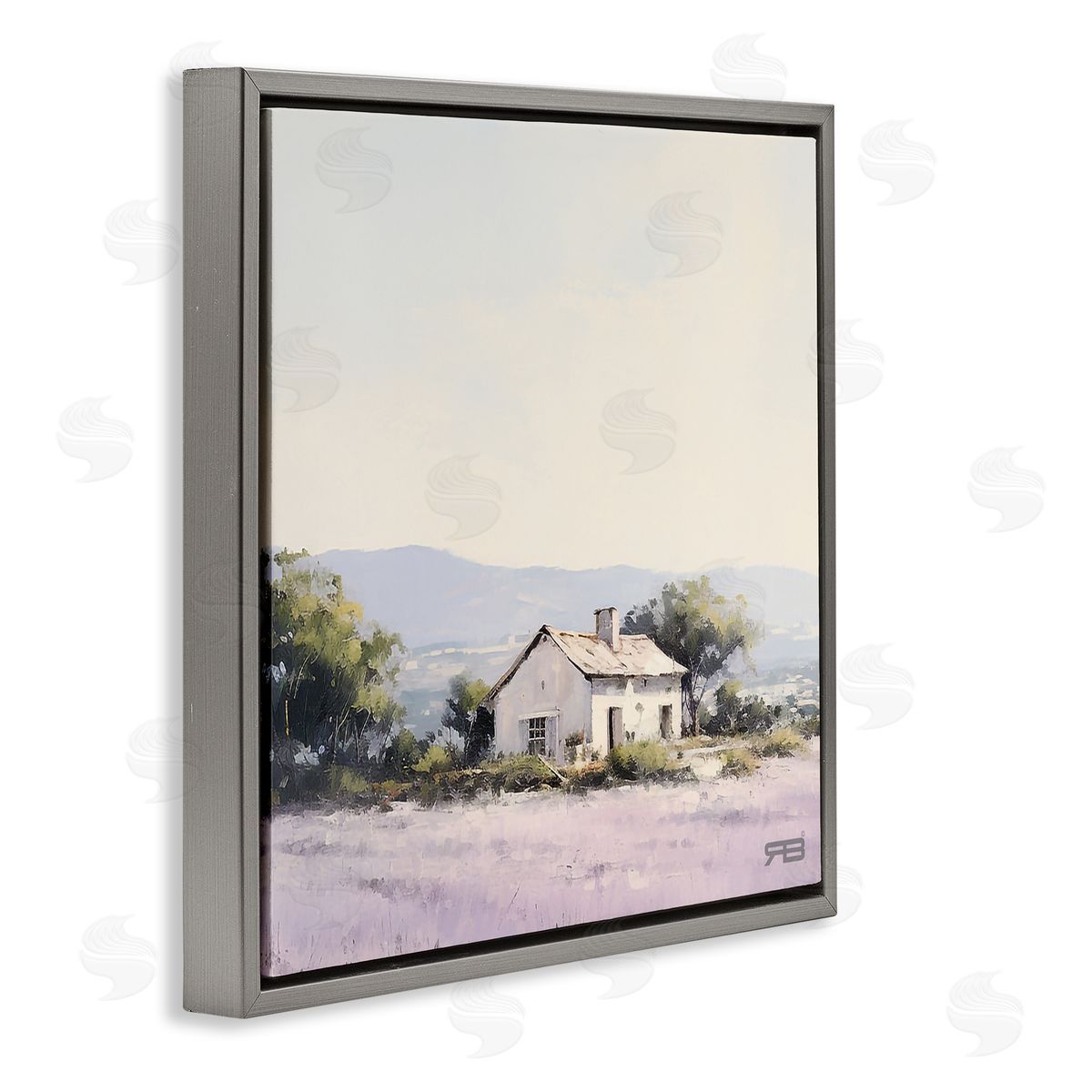 RB Rural Farm Horizon Gray Floating Frame Canvas Wall Art Print