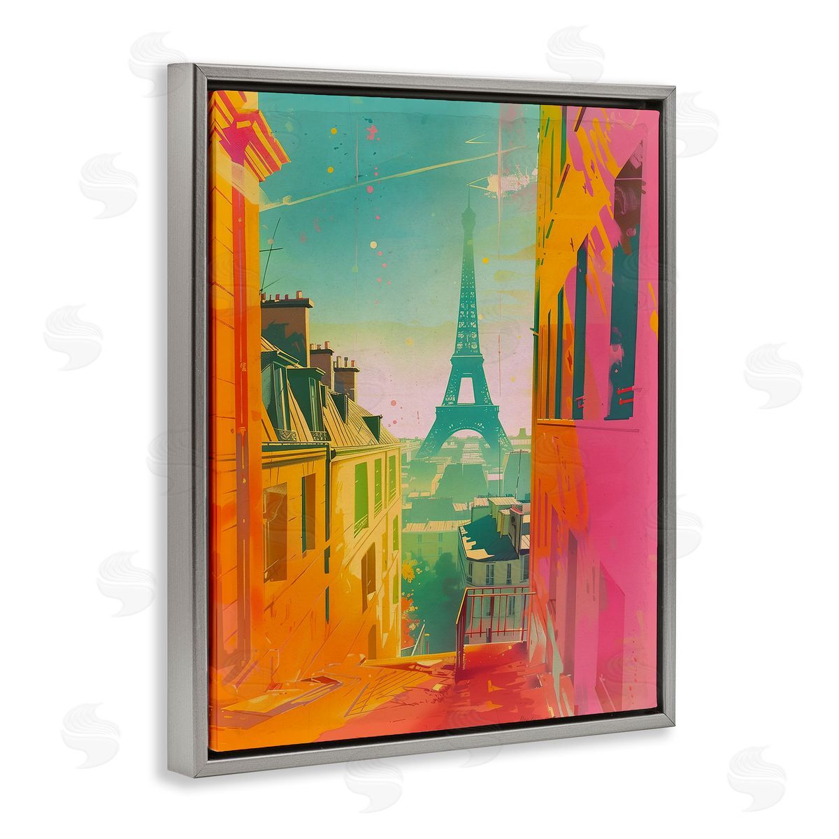 Modern Paris Tower Grey Floating Frame Canvas Wall Art, Home Decor by Sasha