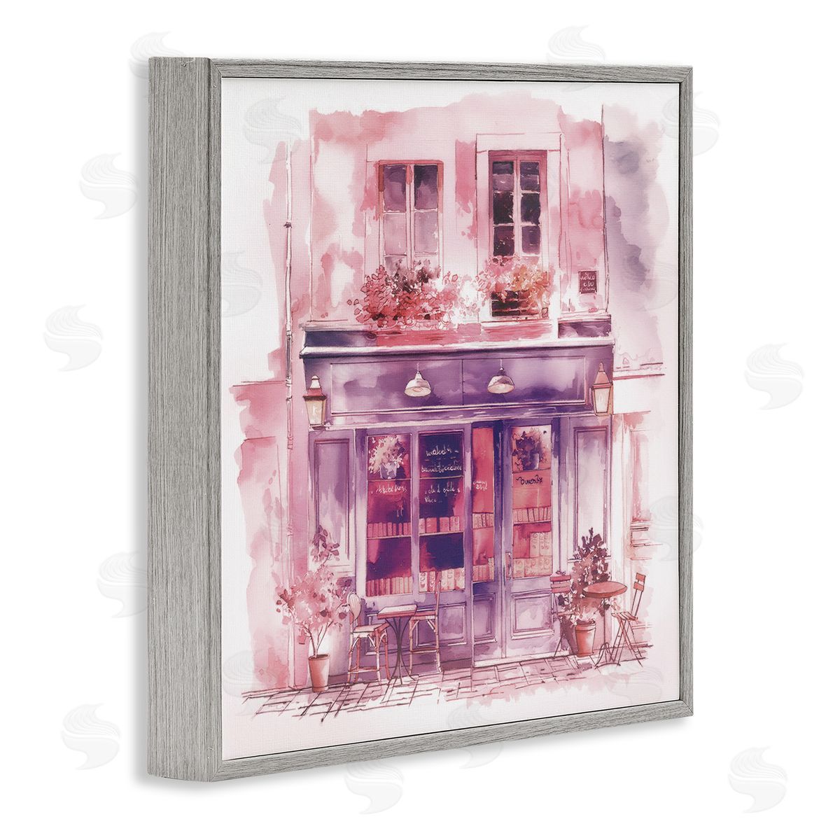 Steve Hunziker Pink Bistro Café Gray Framed Giclee Wall Art Print